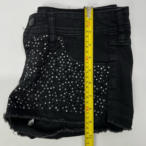 Black Denim Shorts Studded Detail Cutoff Raw Hem Summer Glam Rhinestone Beaded - Picture 8 of 17